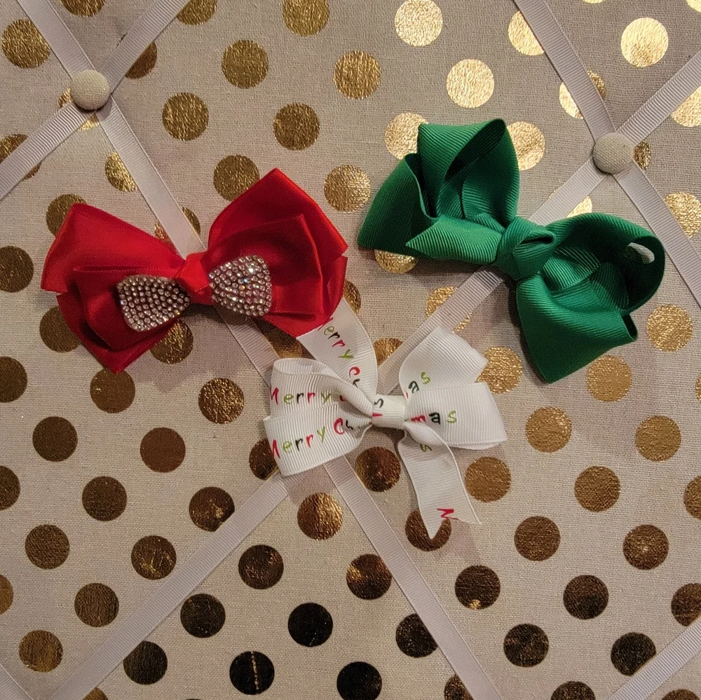 Kids Christmas Bow Set - Green, Red, White